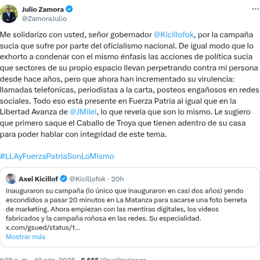 Zamora Respaldo A Kicillof Por Las 